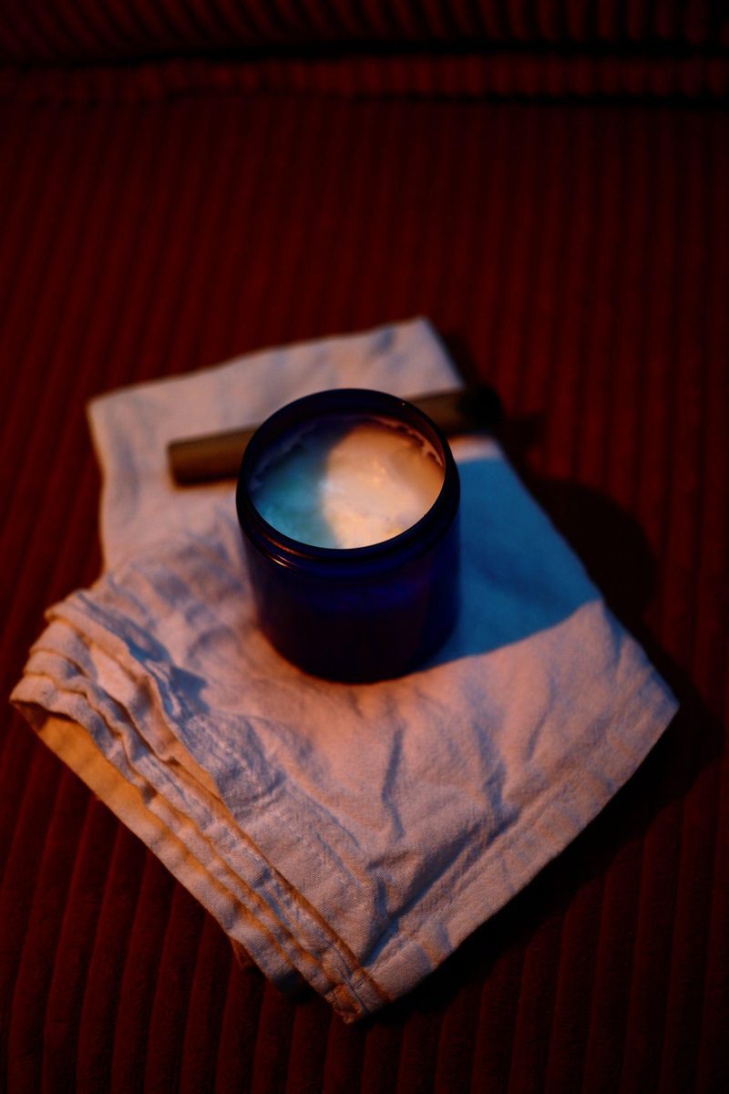 Open jar of tallow used in the session